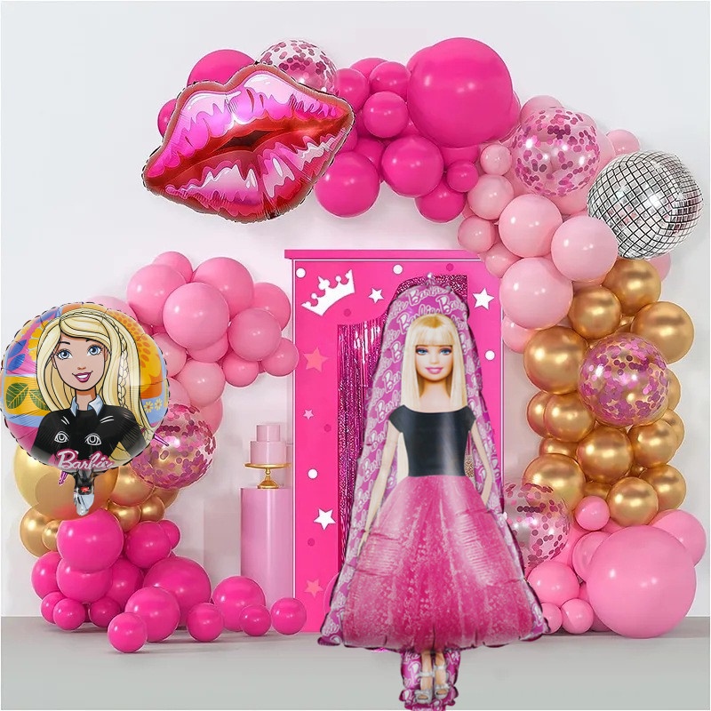 Disney Barbie Theme Balloons Garland Arch Kit Pink Rose Latex Balloon ...