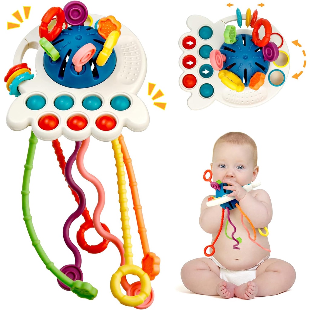 Baby Sensory Toys Montessori Silicone Pull String Interactive ...