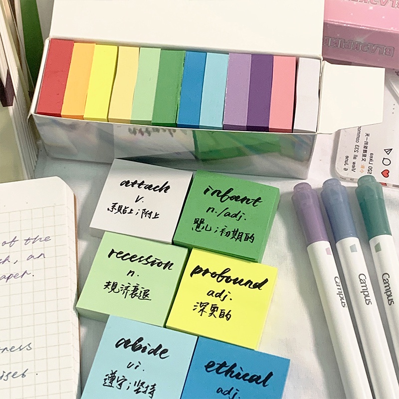 12 Colors Mini Square Sticky Notes Set Peelable DIY Colorful Label ...