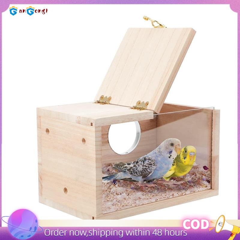 Kathson Parrots Nesting Box Parakeet Nest House For Cage Budgie Breeding Hut With Coconut Fiber Bedding Wooden Bird Mating Box For Lovebirds Budgie