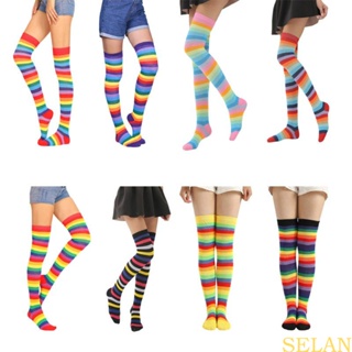 Colorful Rainbow Striped Socks - Over The Knee Clown Striped