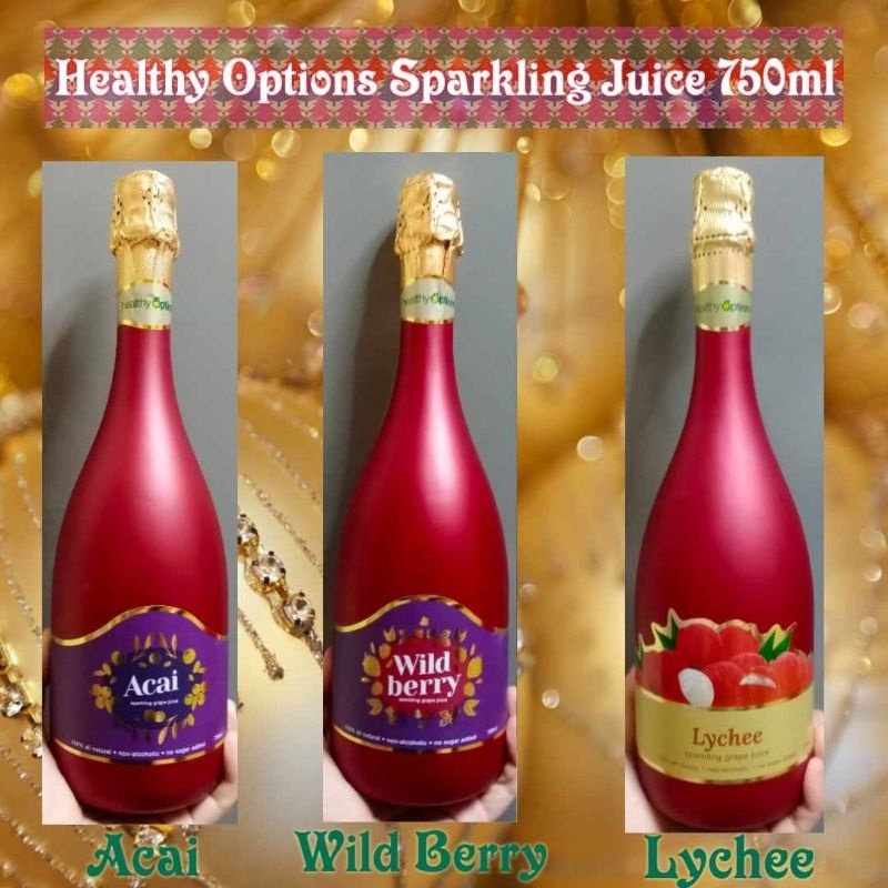 ♞750ml Healthy Options Sparkling Grape Juice Acai, Lychee, Wildberry No