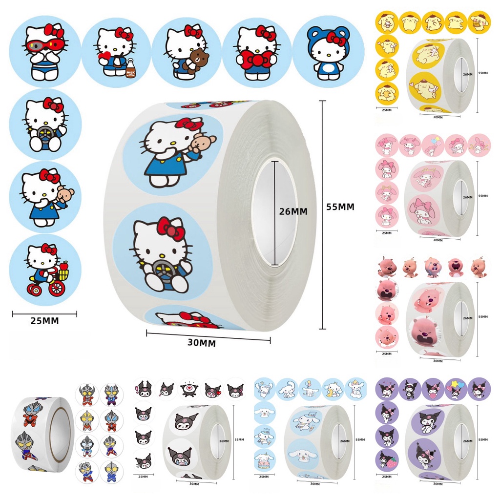 500PCS/Roll Sanrio Mymelody HelloKitty Kuromi Pompompurin Cinnamoroll ...