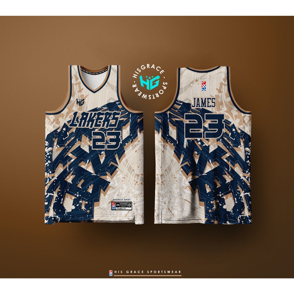 HG BASKETBALL CONCEPT LAKERS BROWN BLUE FULL SUBLIMATION JERSEY FREE