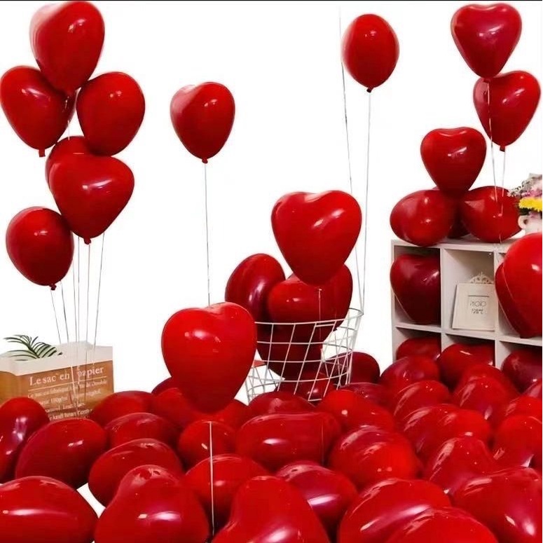100pcs Ruby Red Love Heart Shape Latex Balloons Set Birthday Decoration ...