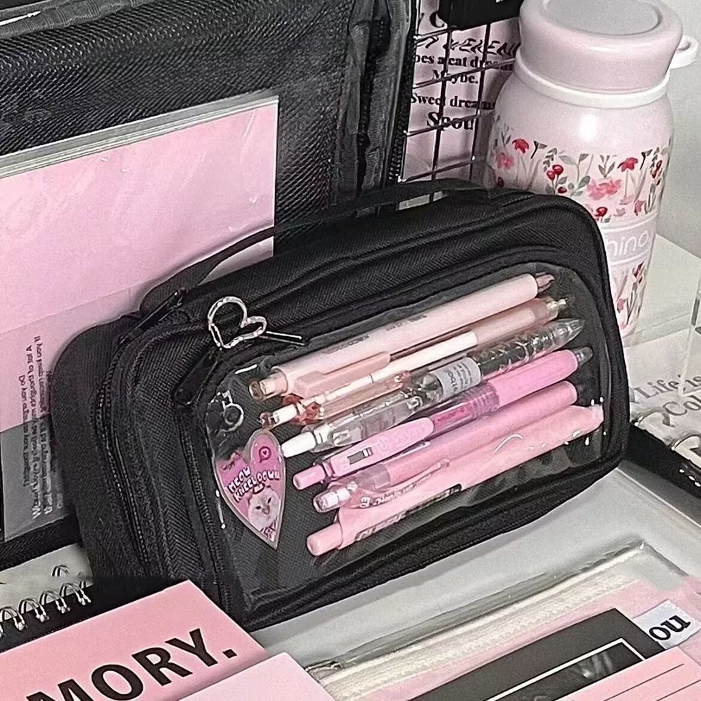 Large Capacity Transparent Visual Window Canvas Pencil Case Student ...