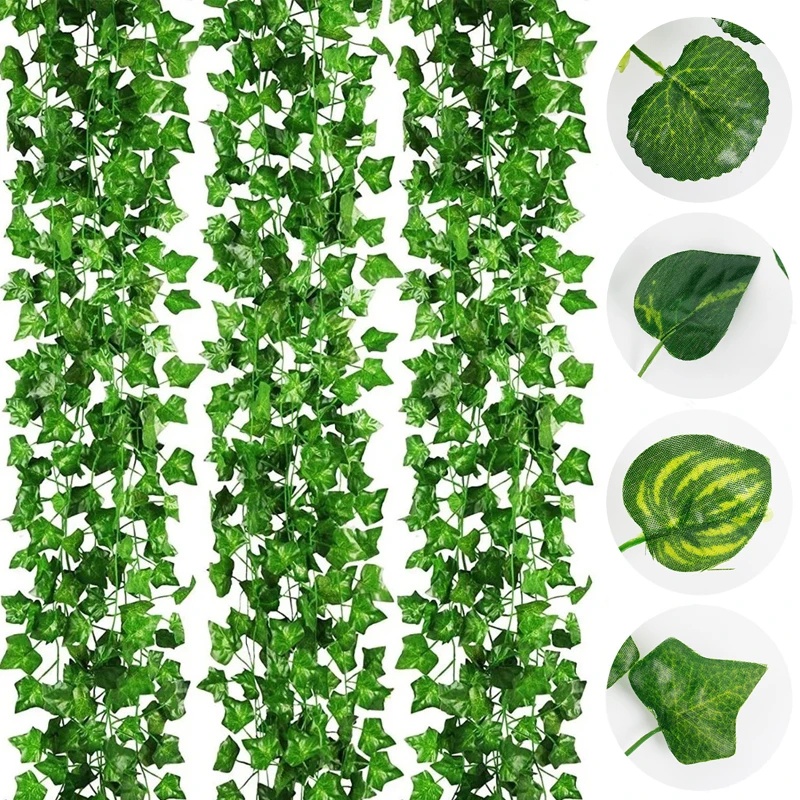 2M Artificial Ivy Plants Decor Hanging Green Vines Plastic Fake Leaf  Garland Leaves DIY Wedding Party