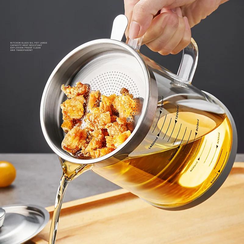 1.5L 1L Glass Oil Filter Pot Container Oil Separator Fine Mesh Strainer ...