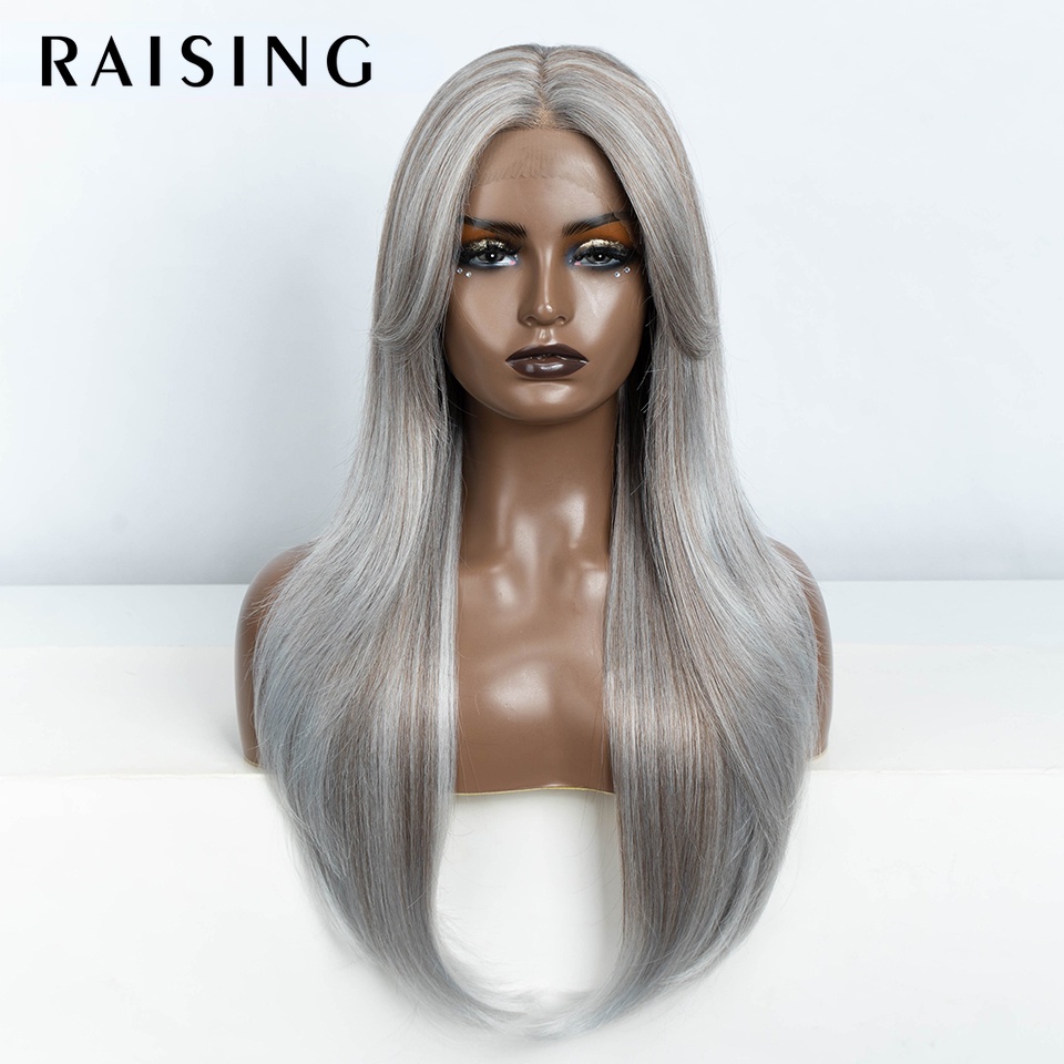 RAISING Synthetic Lace Frontal Wigs For Women 26 Inch Long Straight ...