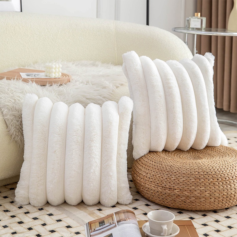 Faux Fur Cozy Soft Striped Decorative Throw Pillow Covers Velvet ...