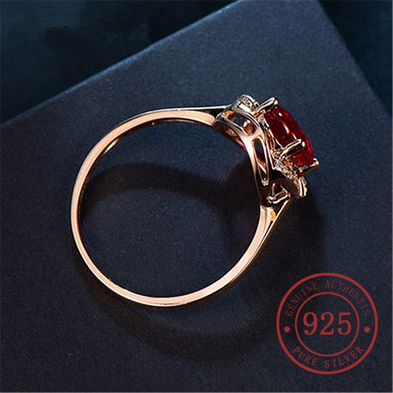 Elegant S925 Silver 18K Rose Gold Inlaid Ruby Ring | Shopee Philippines
