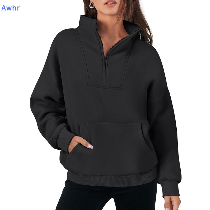 Awhrme Women s Half Zip Sweatshirt Quarter Zip Solid Color Cropped Pullover Sweatshirt Fall Clothing new