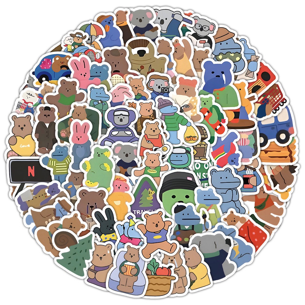 100PCS Ins Style Cute and Cute Korean Teddy Bear Graffiti Stickers for ...