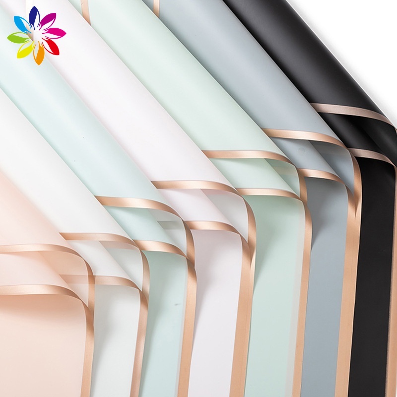 jws-20pcs-flower-wrapping-paper-matte-jelly-gold-border-paper-for