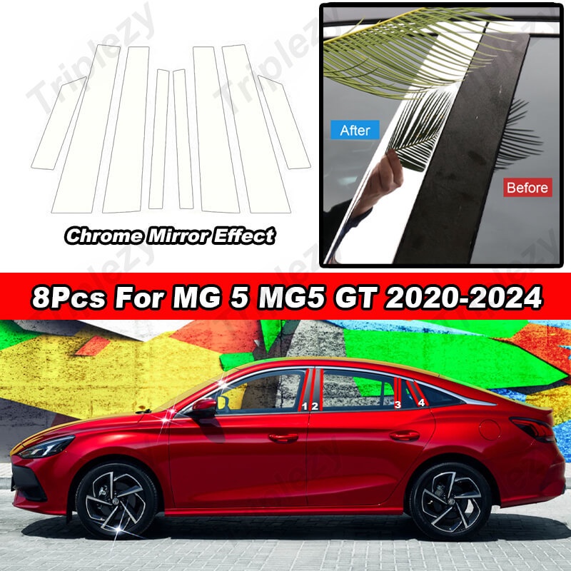 8Pcs Chrome Mirror Effect Car Door Center Middle B C Pillar Post Cover ...