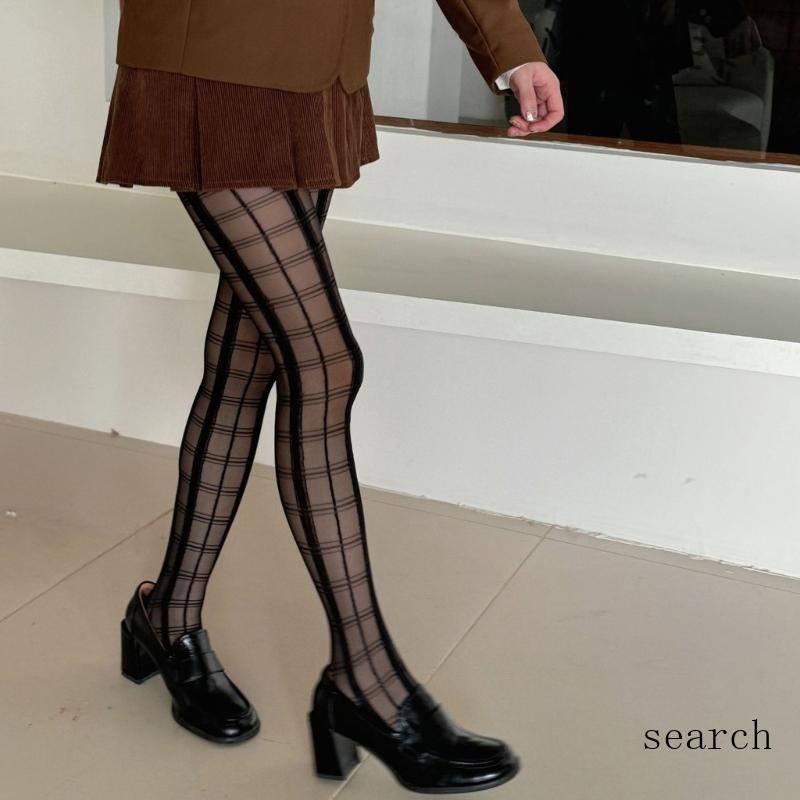 search Women Vintage Plaids Checkered Pattern Black Tights Elegant ...