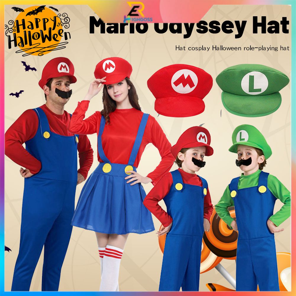 Super Mario Bros Hat Mario hat Cosplay Halloween Red Green Cap bar ...