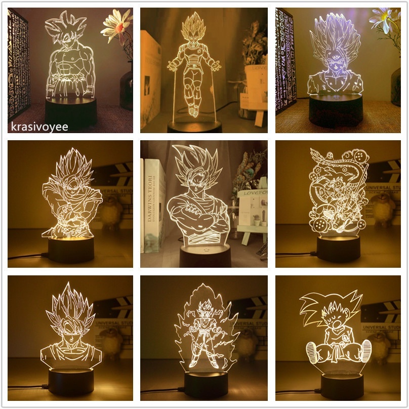 thumbnail interactive-video image 1 of Dragon Ball Z Goku Super Saiyan LED Light Lamp - Anime Room Decor, Blue, Official Gift 1 of 2