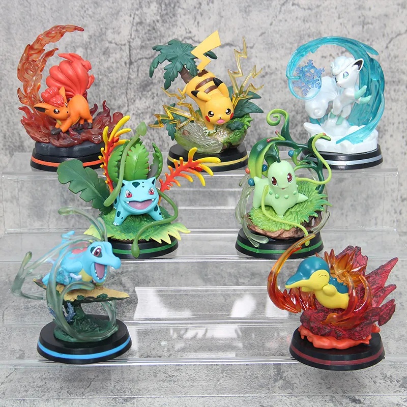 Pokemon Anime Figure Bikachu Charizard Squirtle Bulbasaur Vulpix Scenes ...