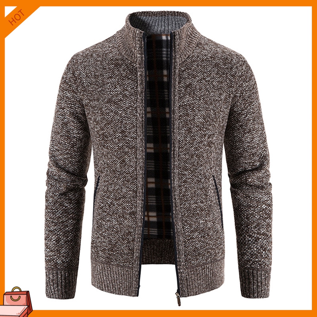 Men's Cardigan Sweater Fall Stand Collar Fleece Full