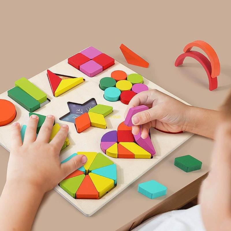 youn Wood Geoboard Montessori Toy Shape Matching Game Preschool ...