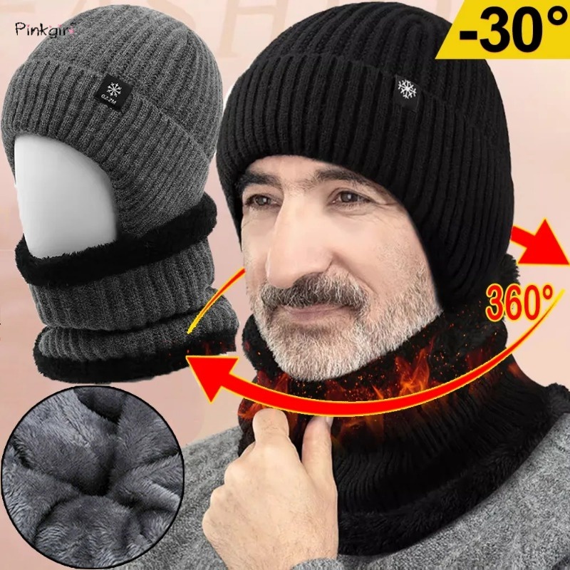 Winter Warm Thicken Plush Windproof Ear Protection Scarf Beanie Hats