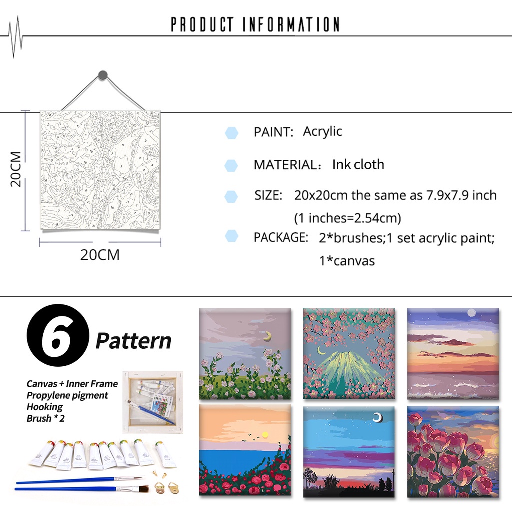 Amerteer Digital Oil Paint By Numbers DIY 20x20cm Canvas Frame Number ...