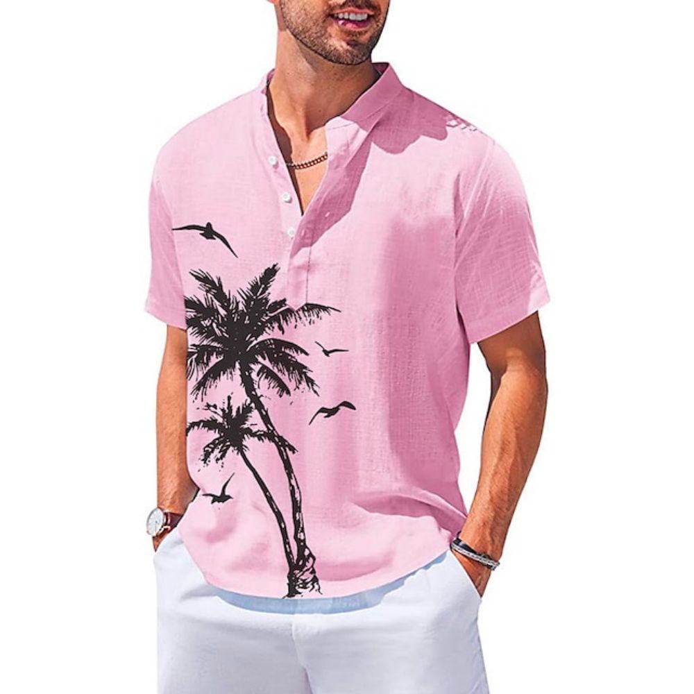 Men's Clothing New Men's Linen Hawaiian Shirt 3D Coconut Tree Print