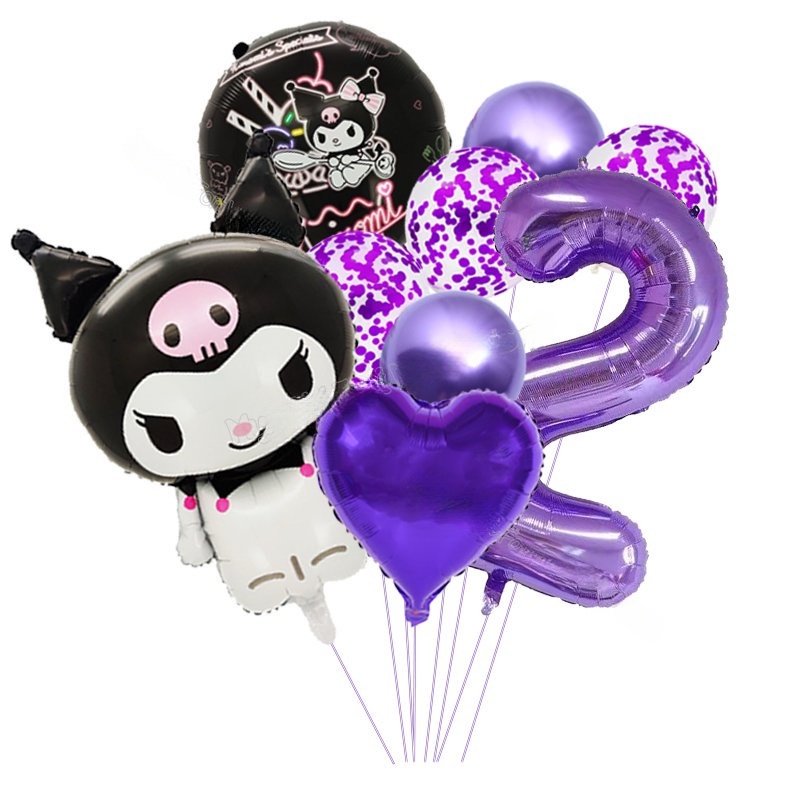 10 Pcs Purple Black kuromi Balloon Set Personality Kuromi Theme