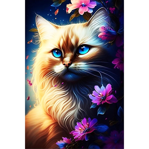 DIY Diamond Painting Kits for Adults, A Cat with Blue Eyes and Flowers  Diamond Art 5D Diamond Dots Art Round Full Drill Gem Painting Embroidery  Kits Gifts for Beginners