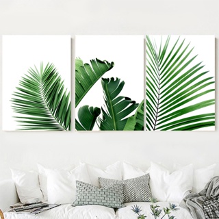 （With Frame）Green Leaves Canvas Painting Nordic Decor Wall Art Living ...