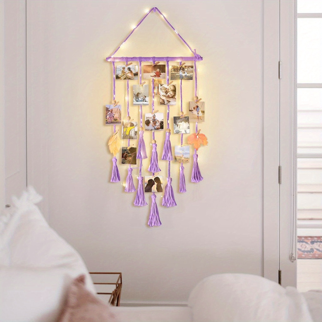 Boho Macrame Photo Display Wall Hanging - 100cm Collage Board With 20 Clips For Pictures & Cards