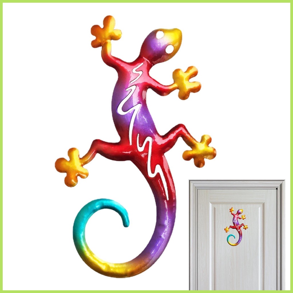 Metal Gecko Wall Art Colorful Gecko Fence Decor Hollow Outdoor Wall ...