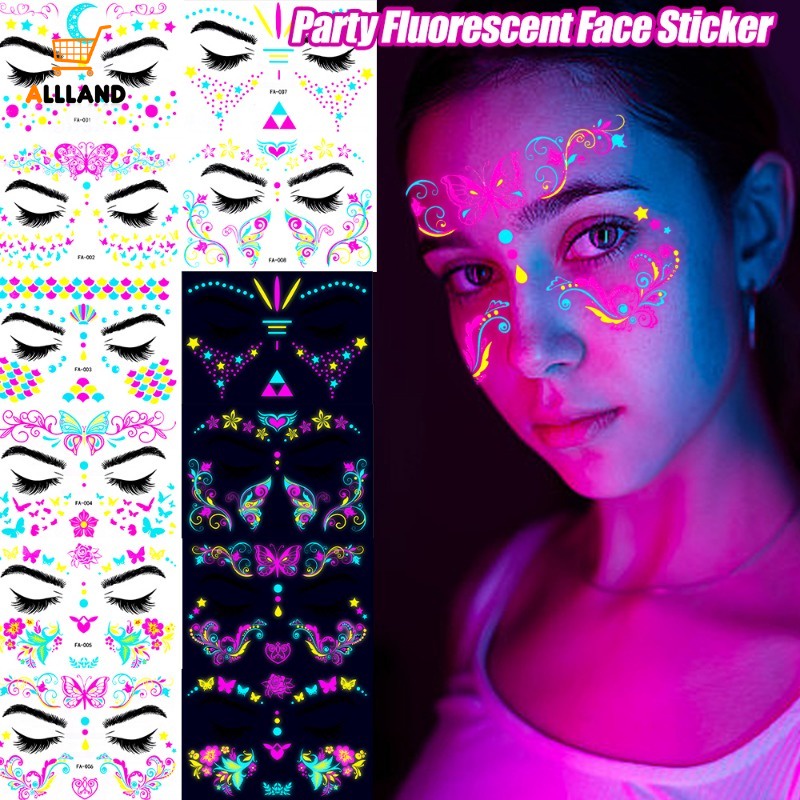 Disposable Waterproof Temporary Tattoo Sticker Masquerade Neon Fluorescent Face Sticker Music 