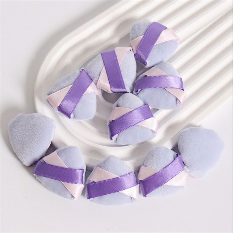 Mini Triangular Flocking Puff Finger Ribbon Crystal Velvet Makeup Puff ...