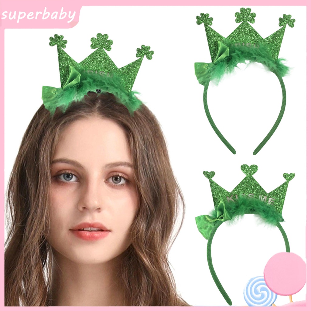 [superbaby] Party Headband Sequins Shining Green Crown Bow Create