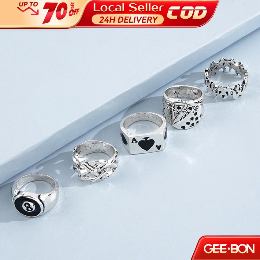 GEEBON 5pcs Punk Poker Joker Rings Set Hip Hop Y2k Fashion Design ...