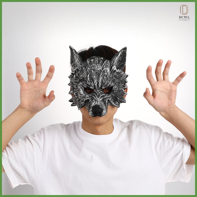 [READY STOCK] Cosplay Wolf Mask Grey Mens Werewolf Costume Masquerade