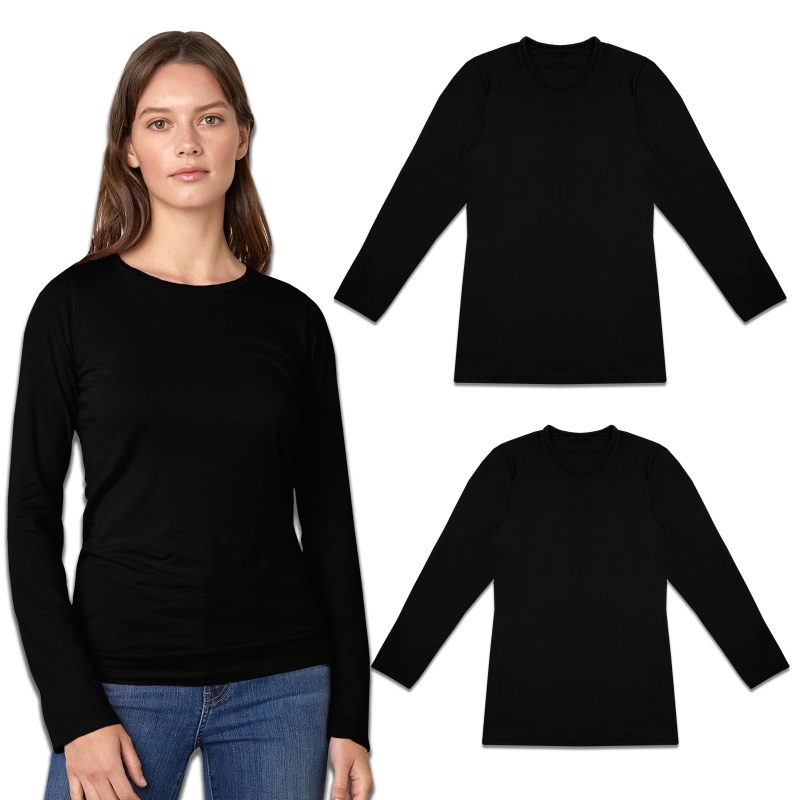 (S-2XL) Inner Hitam Baju Lengan Panjang Dewasa Perempuan Muslimah ...