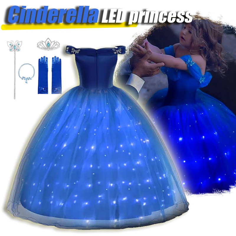2023 Girls Cinderella Princess LED Light Up Dress for Christmas