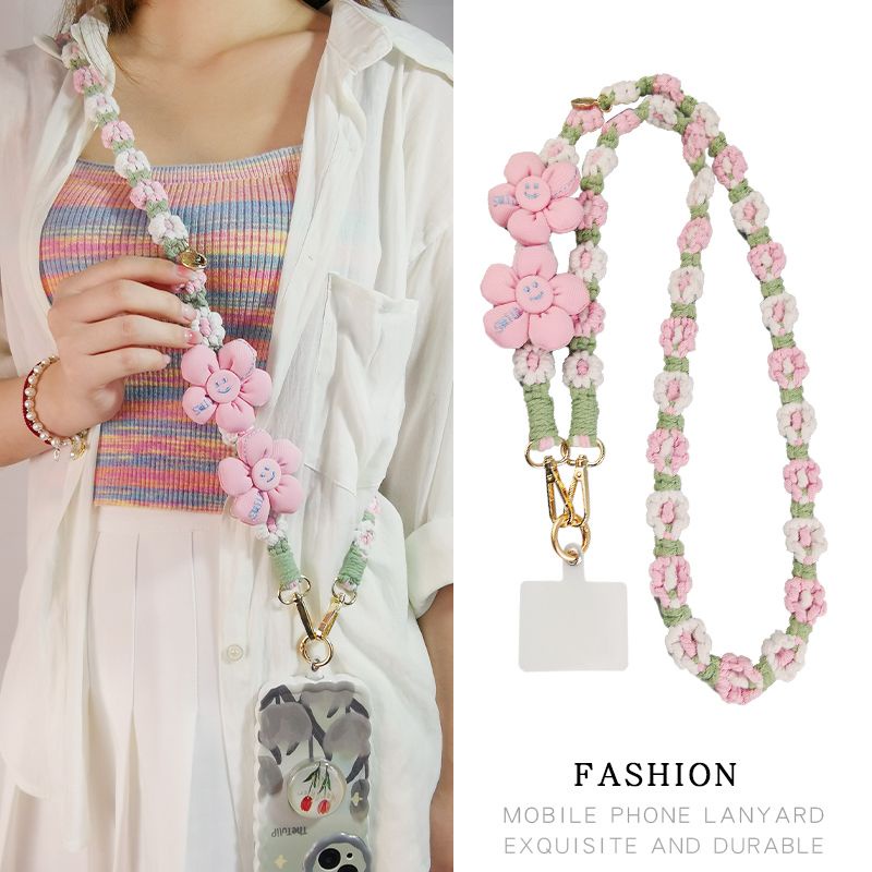 Product image [PYDM · PH] Mobile Phone Lanyard Crossbody Extended Version Can Be Carried On Shoulder Hand-Woven Small Daisy Flower Hanging Chain Phone Case Girl New Style 1