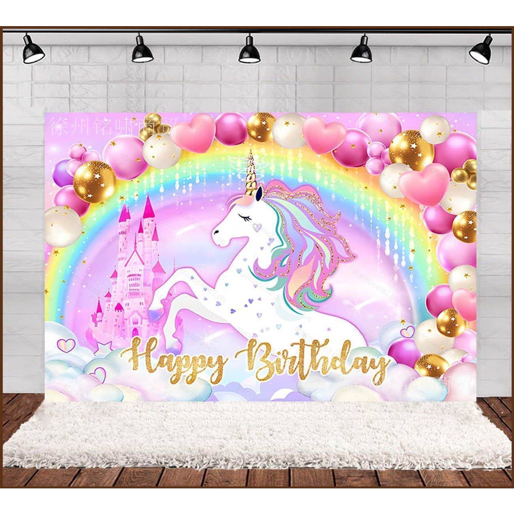 Mocsicka Unicorn Birthday Backdrop Pastel Rainbow Unicorn Birthday Party Photo Background 7x5ft Glitter Unicorn Banner Backdrops
