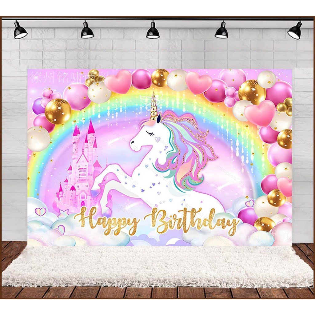 Mocsicka Unicorn Birthday Party Backdrop Magical Rainbow Unicorn