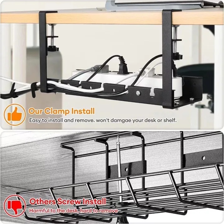 Under Table Storage Rack Cable Management Tray Desk Socket Holder Wire