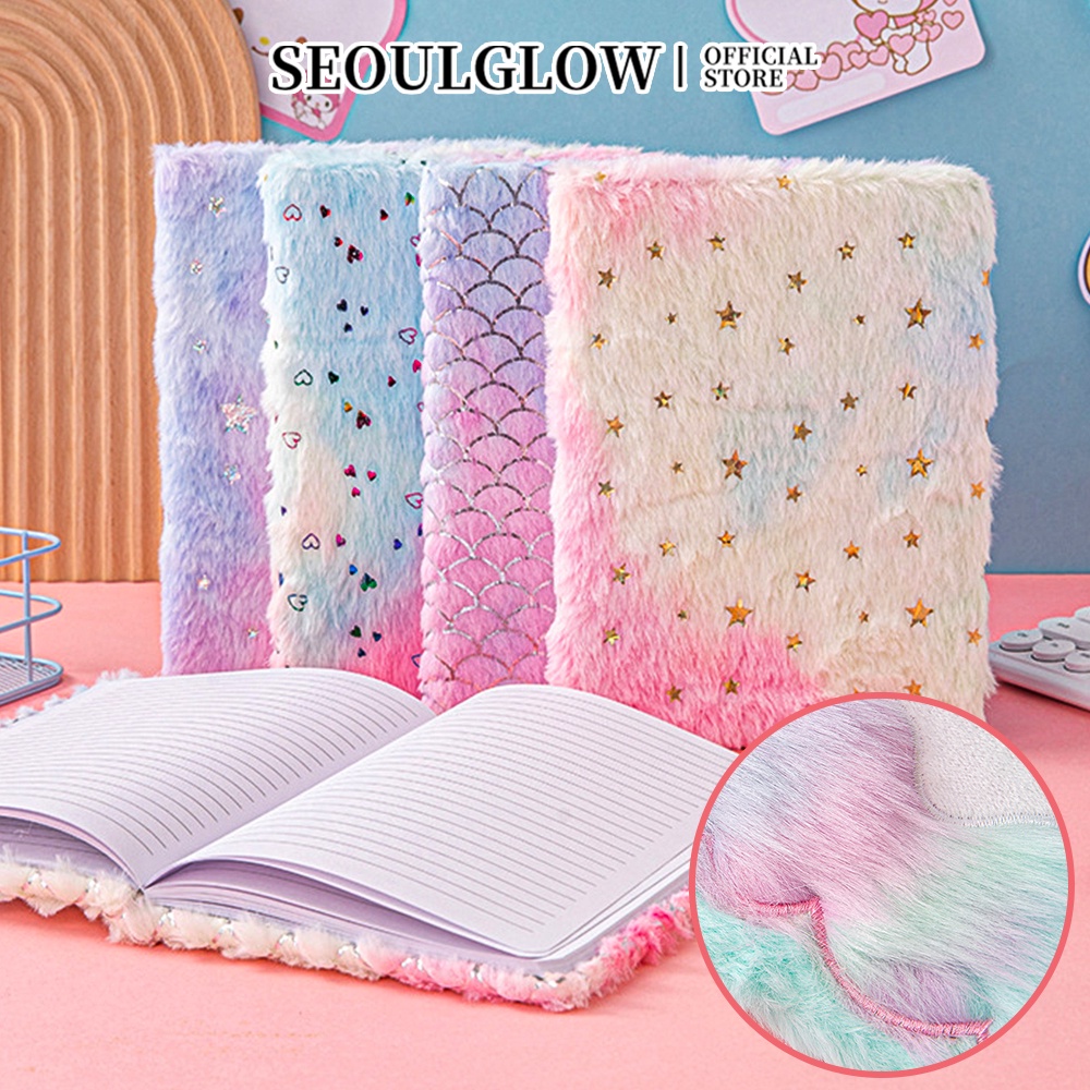 Cute Notebook/Plush Cover Notebook 80 Pages Gradient Student Diary Hand ...