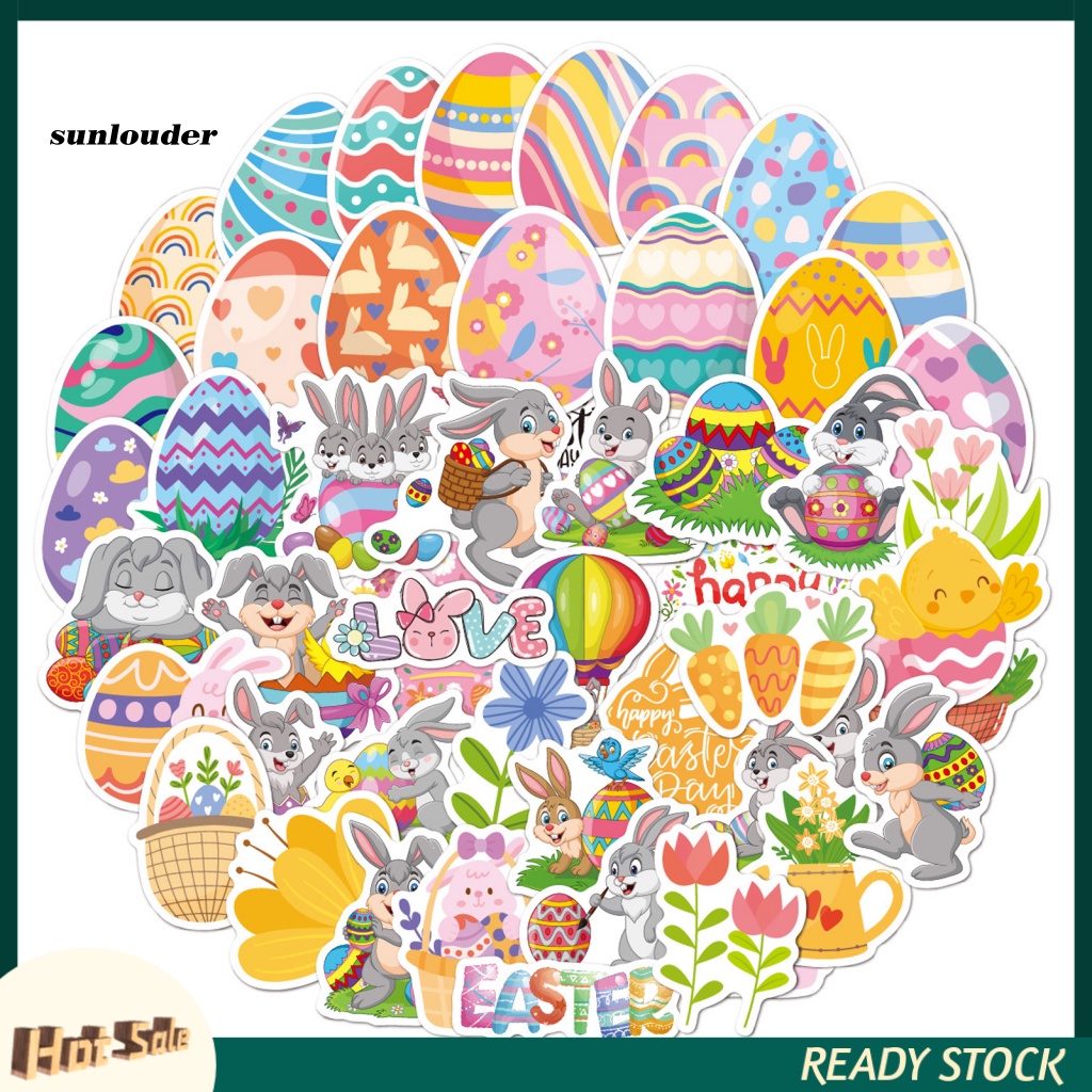 SL Easter Party Supplies Easter Stickers 50pcs Cute Easter Rabbit Egg ...