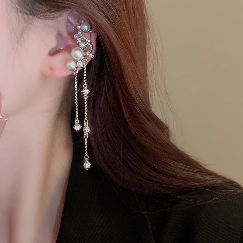 Pearl tassel ear bone clip with no ear hole for women's earrings, niche ...