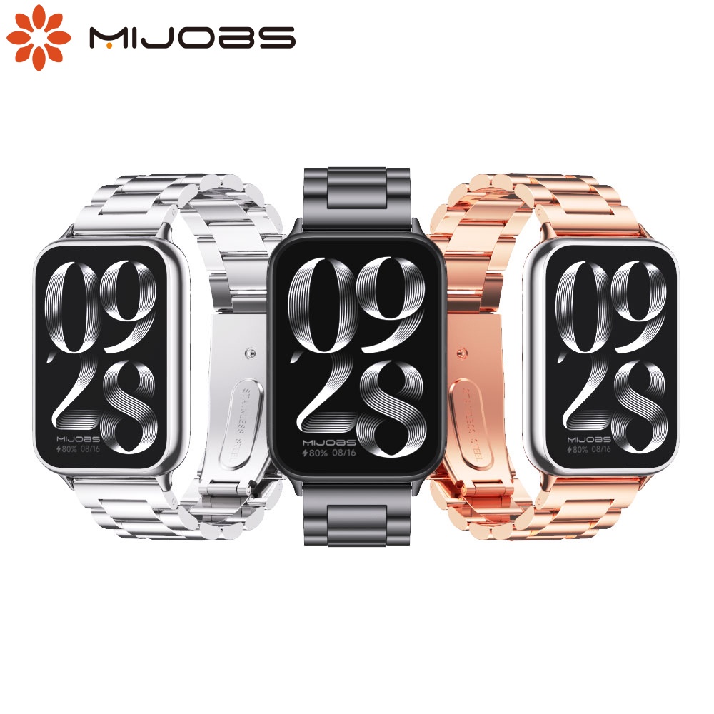 MIJOBS Metal Bracelet For Mi Band 8 Pro Three Beads Strap Stainless ...