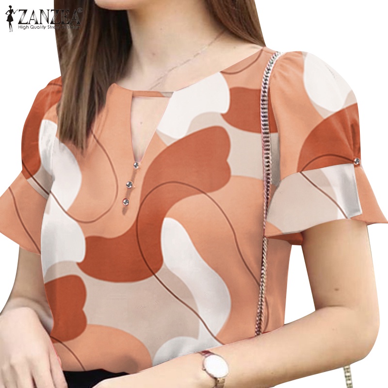 Zanzea Women Vintage Daily Short Sleeves V Neck Floral Printed Blouses Shopee Philippines 9184