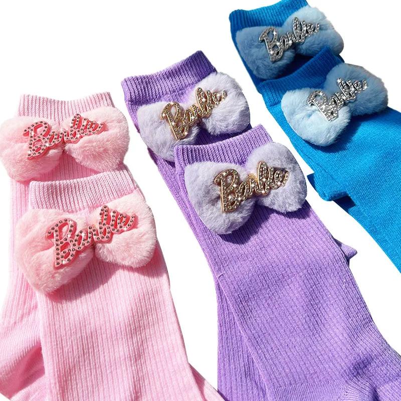 Barbie Long Socks Kawaii Soft Cotton Calf Sock Bow Delicate Stylish ...